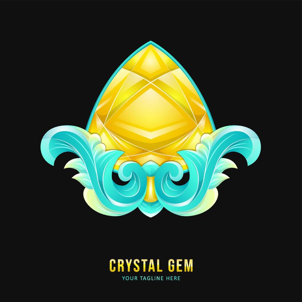 Yellow crystal gemstone badge with ornament border 5207402 Vector Art