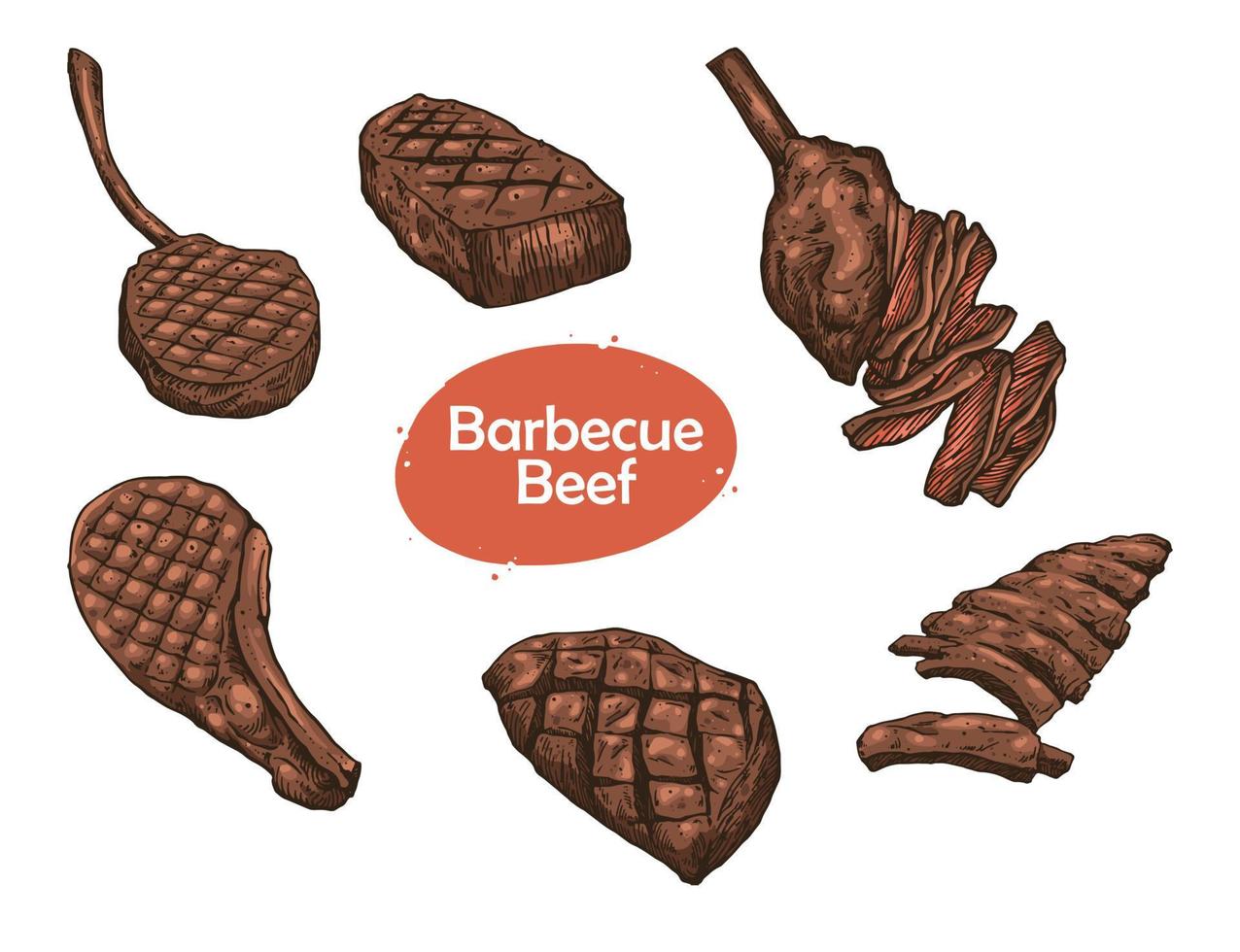 ilustración de meta conjunto de carne de bbq vector