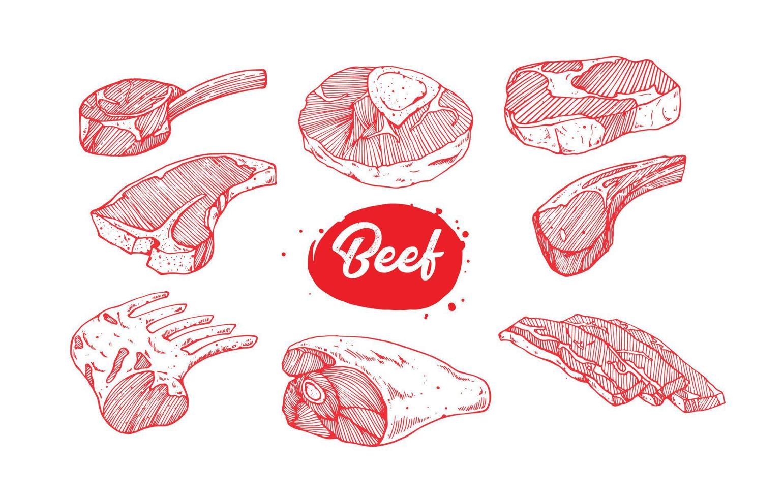 beef meat set illustration vector
