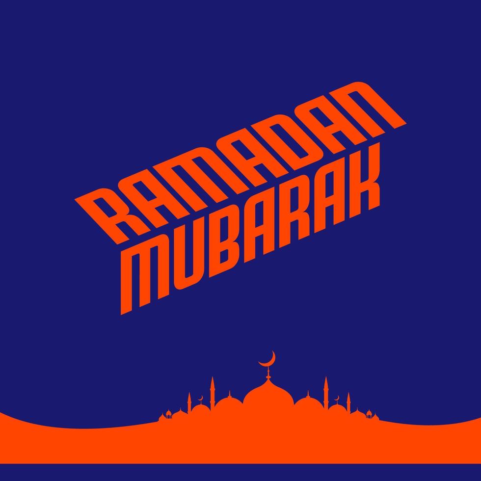 ramadán kareem tipográfico. ramadhan fiesta tarjeta de felicitación vector ilustración. composición de letras del mes sagrado musulmán con el edificio de la mezquita