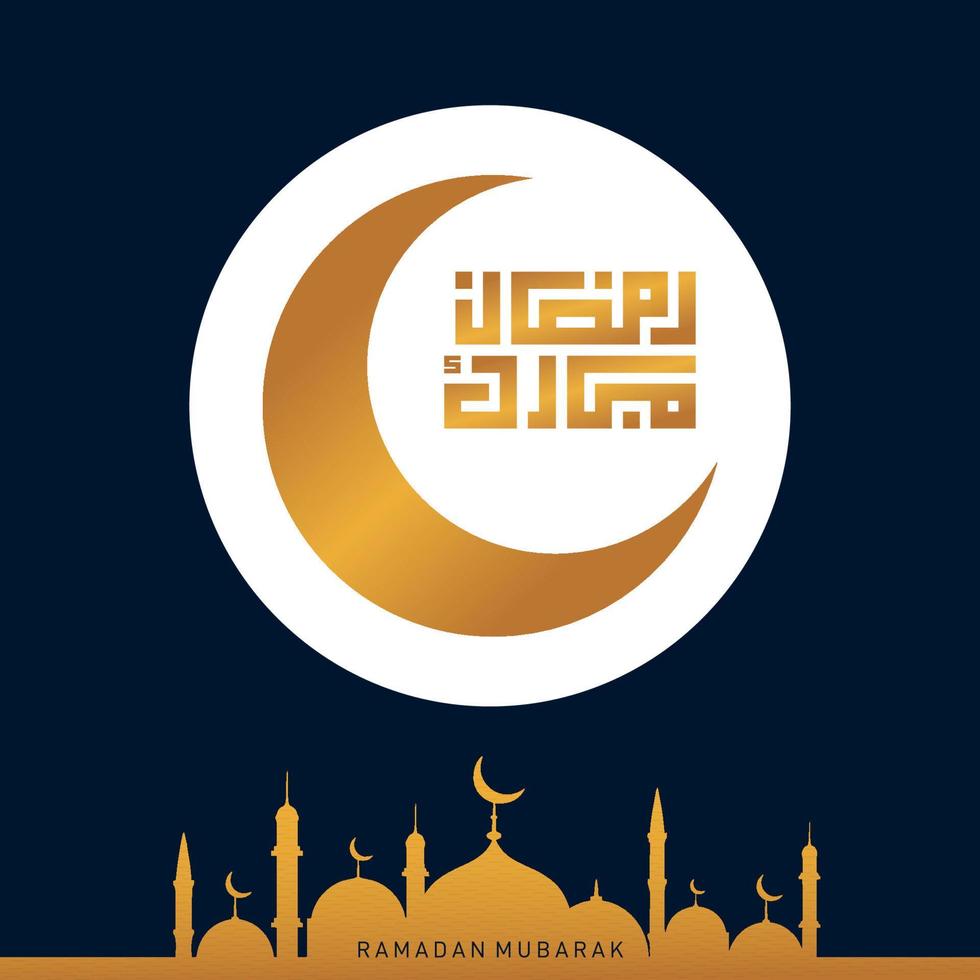 Ramadan kareem typographic. ramadhan feast greeting card vector illustration. lettering composition of muslim holy month with mosque building