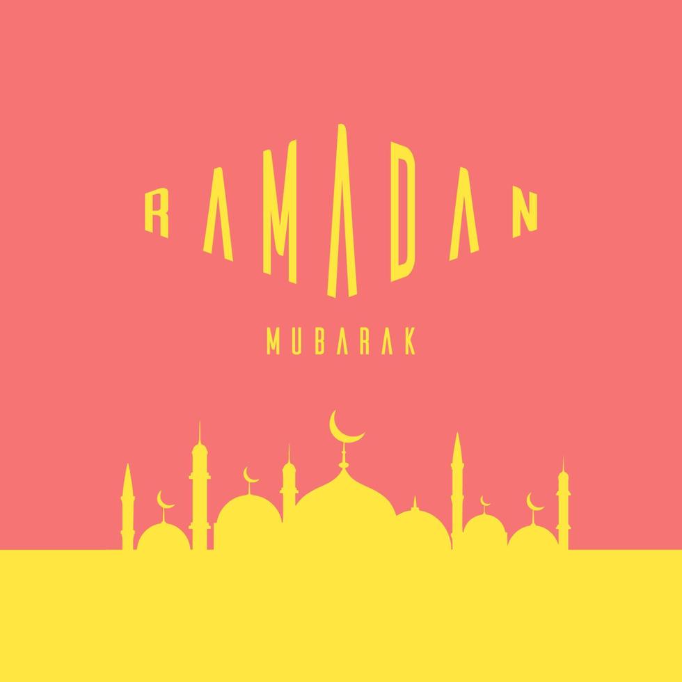 ramadán kareem tipográfico. ramadhan fiesta tarjeta de felicitación vector ilustración. composición de letras del mes sagrado musulmán con el edificio de la mezquita