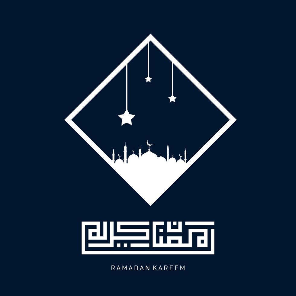 Ramadan kareem typographic. ramadhan feast greeting card vector illustration. lettering composition of muslim holy month with mosque building