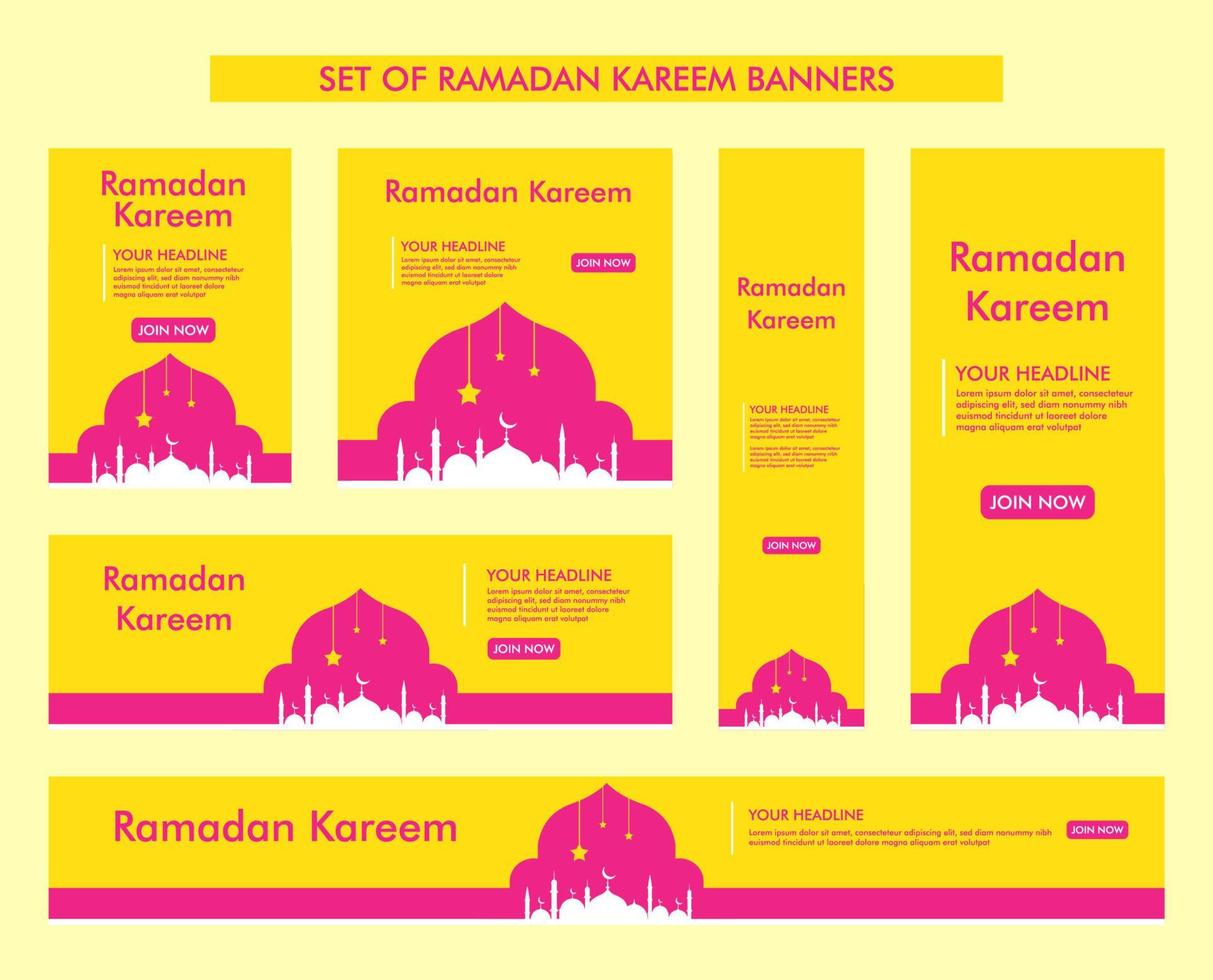 conjunto de diseño de fondo de ramadán kareem, colección de pancartas islámicas modernas, ayuno, web, afiche, volante, diseño de ilustración publicitaria vector