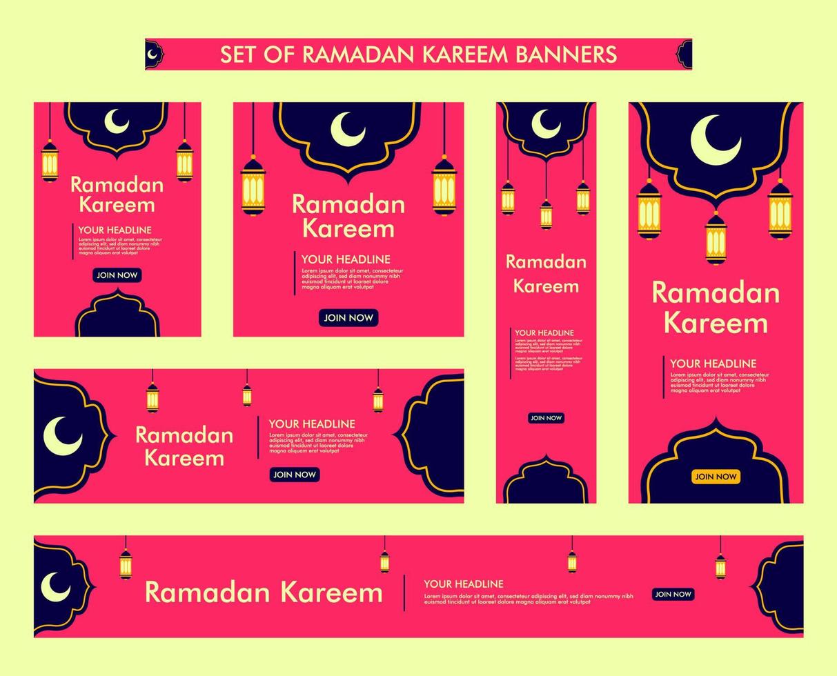 conjunto de diseño de fondo de ramadán kareem, colección de pancartas islámicas modernas, ayuno, web, afiche, volante, diseño de ilustración publicitaria vector