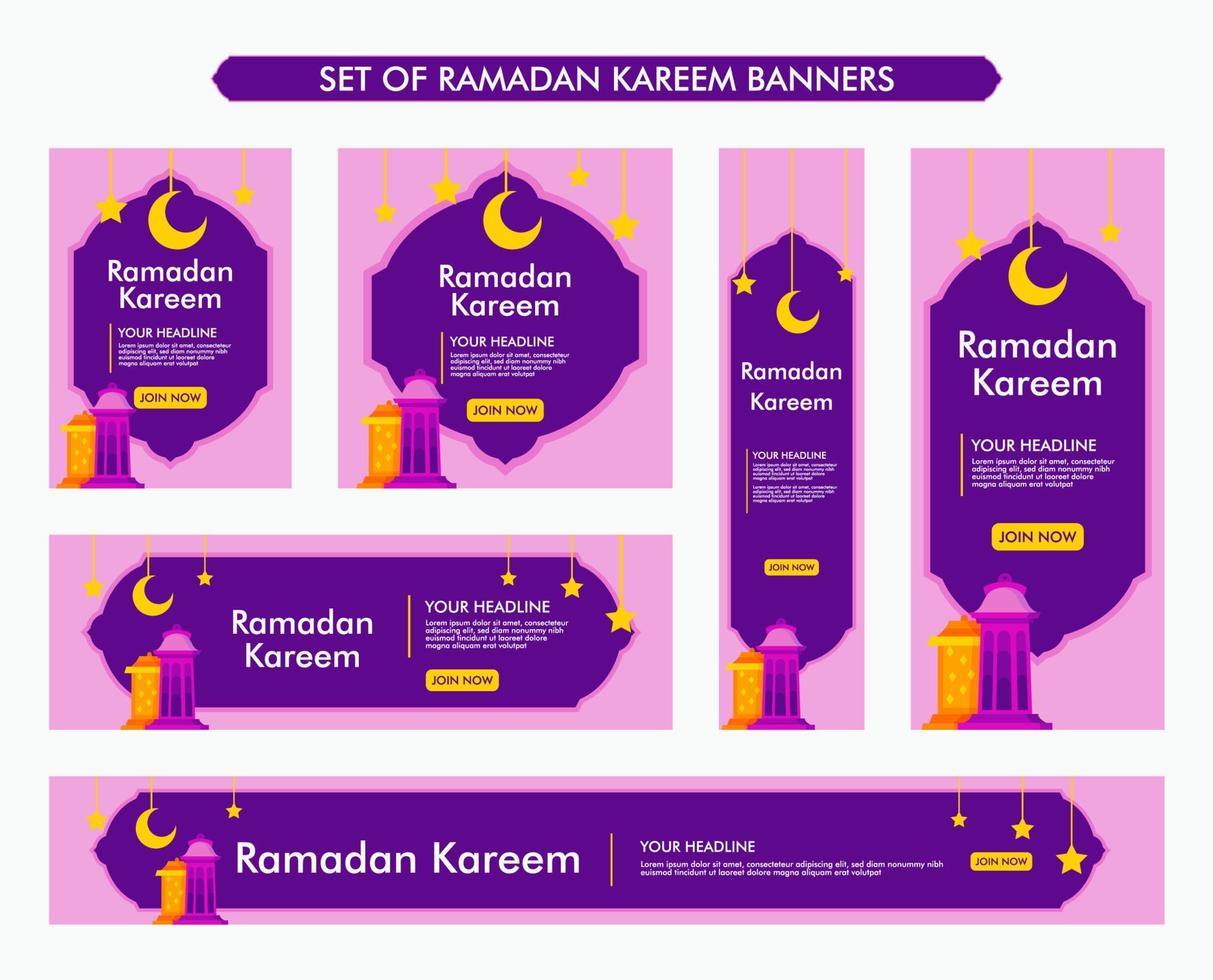 conjunto de diseño de fondo de ramadán kareem, colección de pancartas islámicas modernas, ayuno, web, afiche, volante, diseño de ilustración publicitaria vector