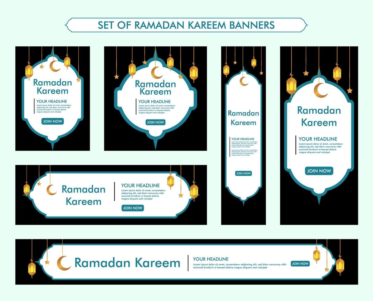 conjunto de diseño de fondo de ramadán kareem, colección de pancartas islámicas modernas, ayuno, web, afiche, volante, diseño de ilustración publicitaria vector