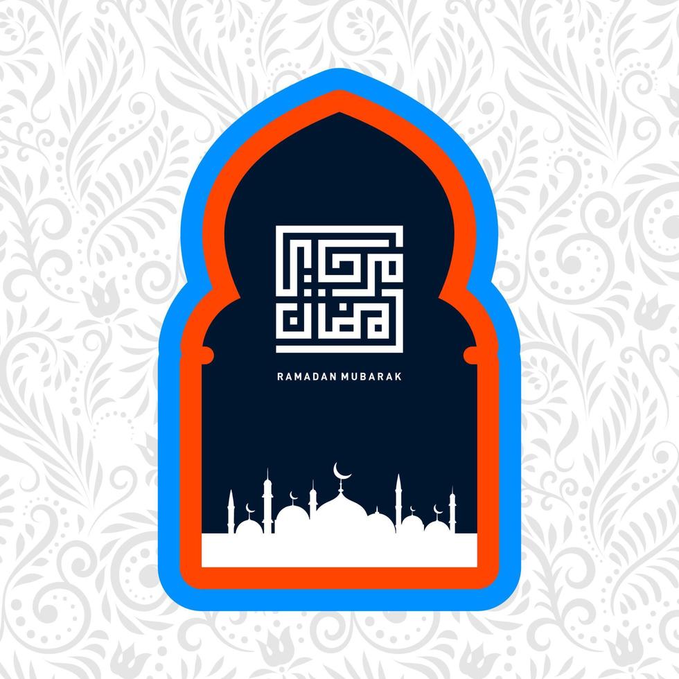 Ramadan kareem typographic. ramadhan feast greeting card vector illustration. lettering composition of muslim holy month with mosque building