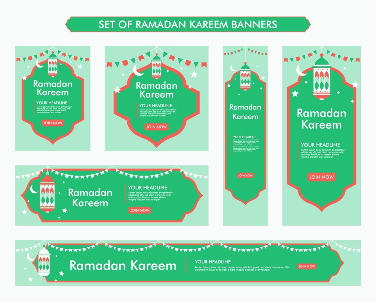 conjunto de diseño de fondo de ramadán kareem, colección de pancartas islámicas modernas, ayuno, web, afiche, volante, diseño de ilustración publicitaria vector