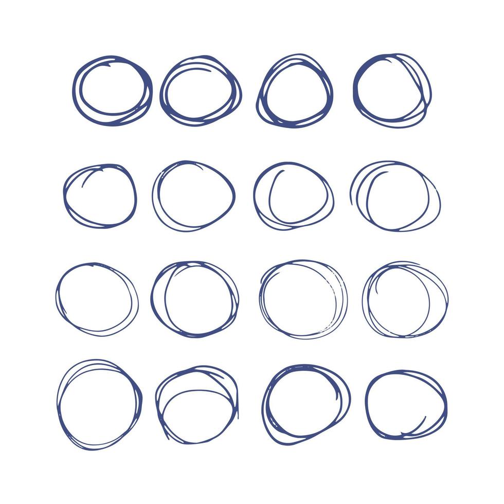 circles doodle set hand drawn. , scandinavian. decor design frame stroke vector