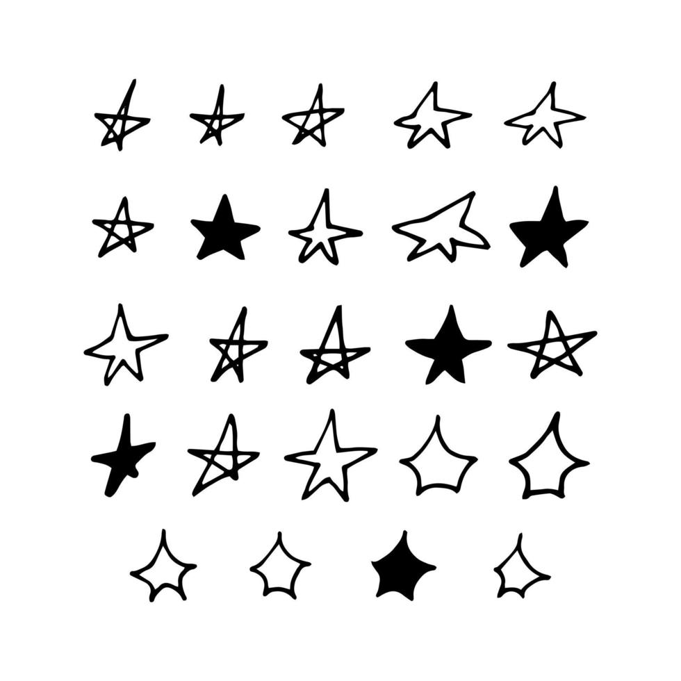 stars doodle set hand drawn. , scandinavian. icon sticker decor design vector