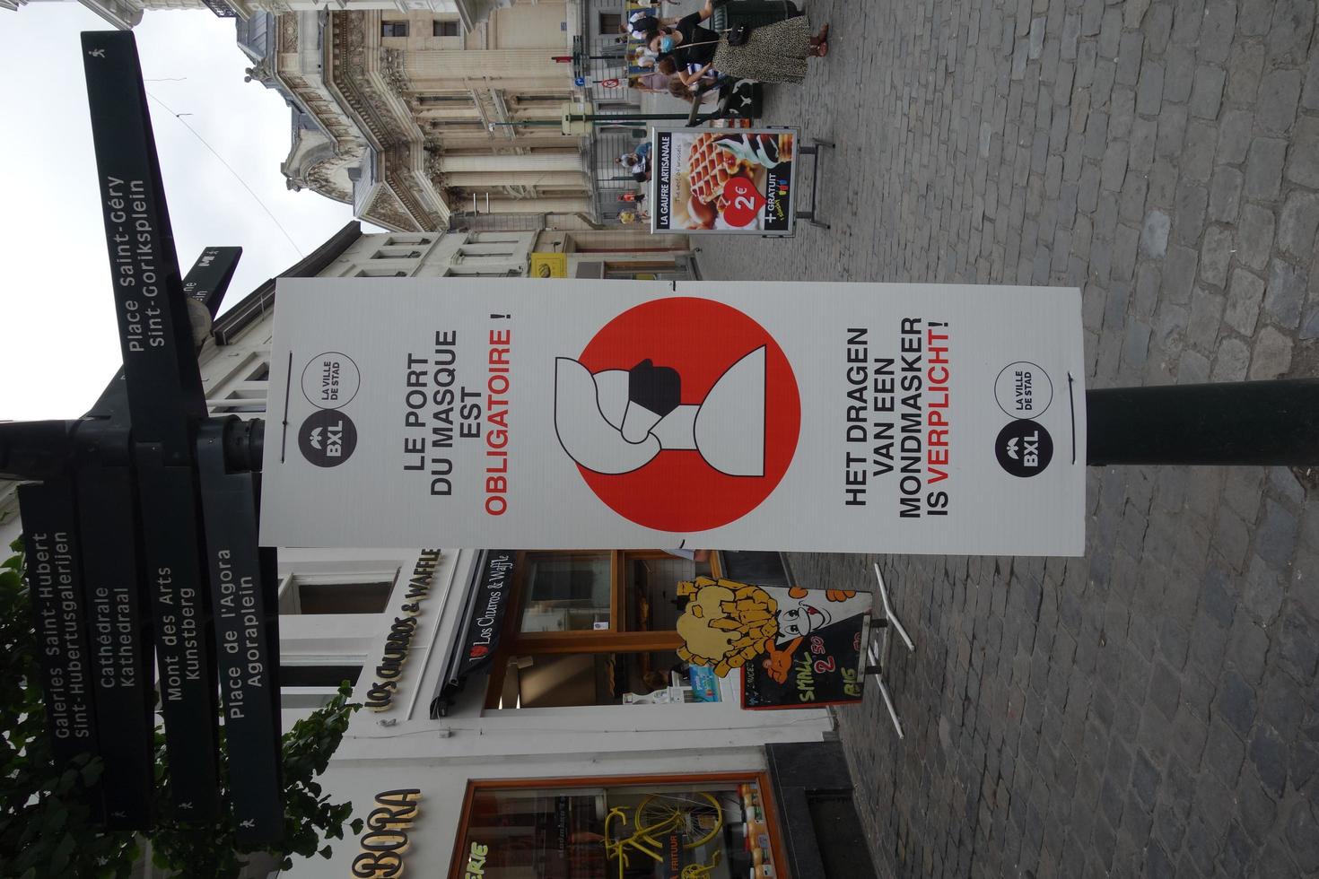 Brussels, Belgium, Aug 01, 2020 - Mandatory mask sign in Dutch language photo