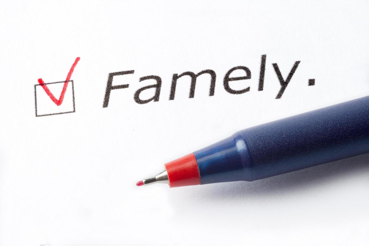 The word family is printed on a white background. photo