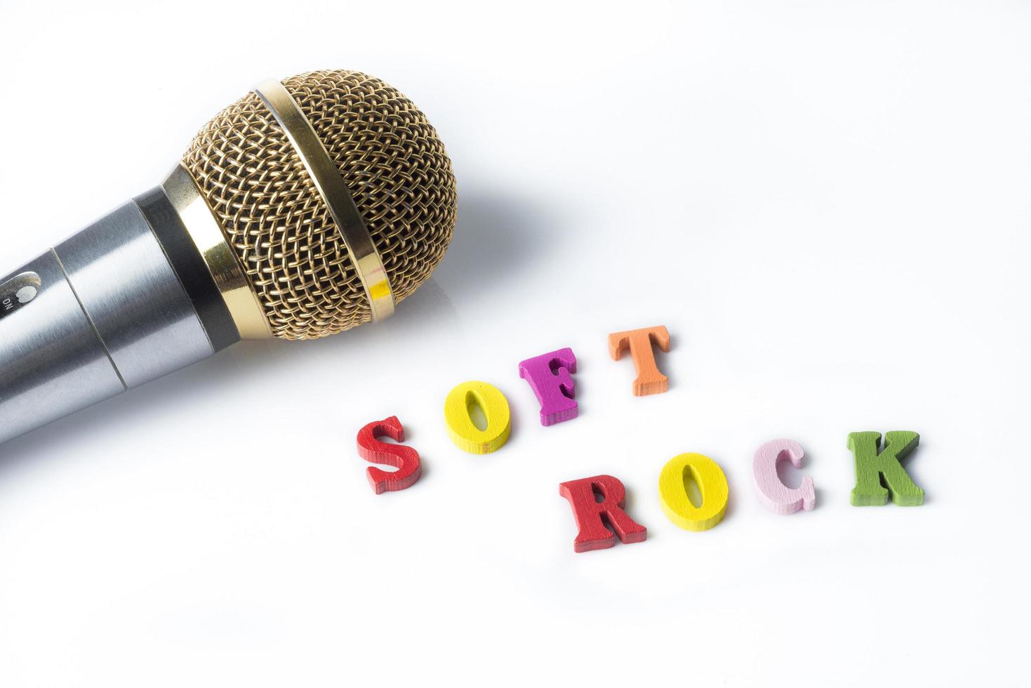 Microphone on a white background with the words soft rock photo