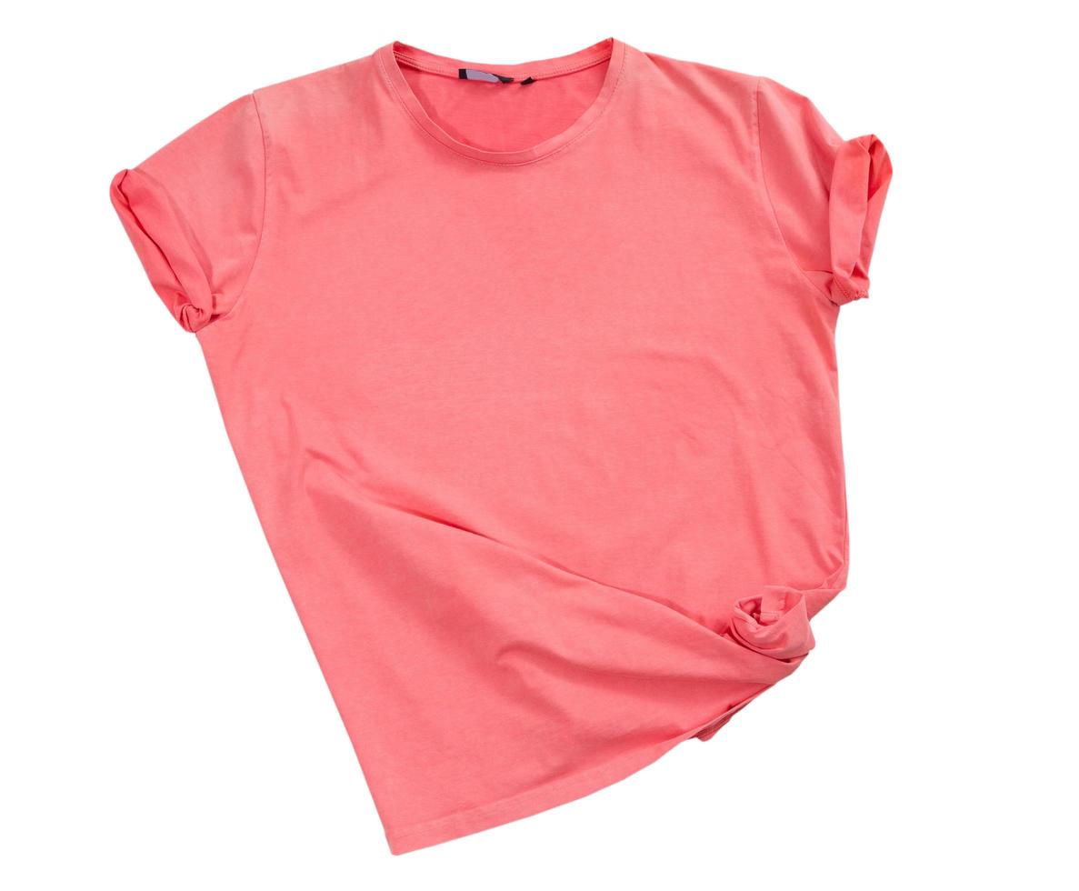 Shocking pink tshirt template ready for your own graphics, t-shirt isolated on white background mock up, pink t shirt template ready for further modification isolated on white with working path photo