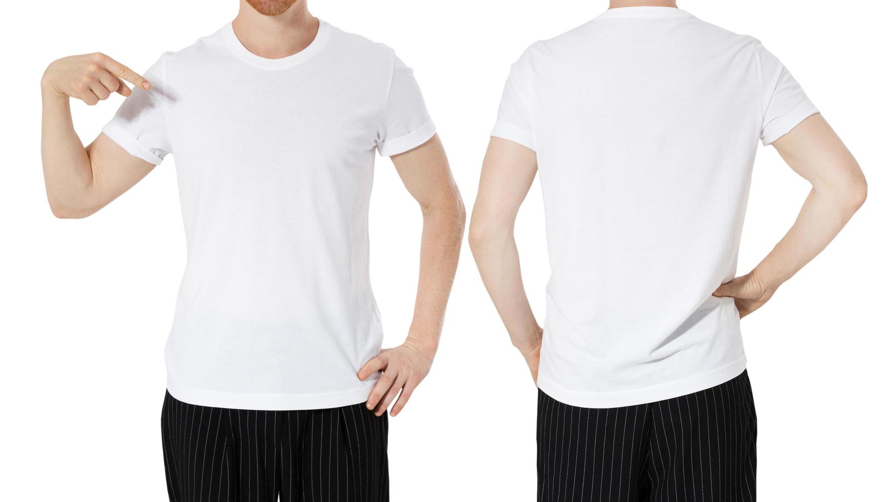 Caucasian man and in white T-shirts isolated on white background photo