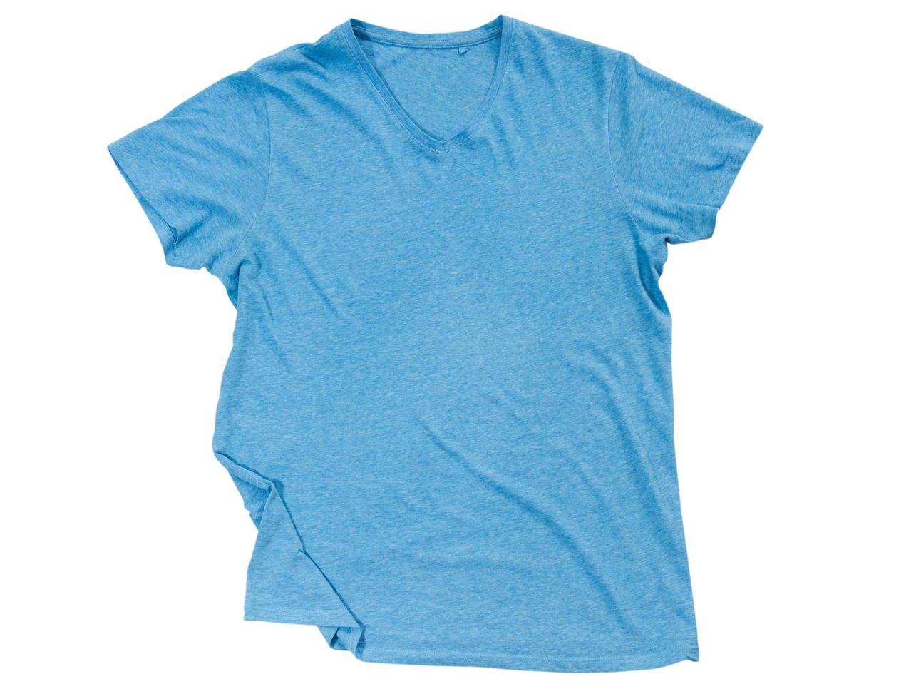 Blue t shirt isolated on white top view, t-shirt isolated on white background, female male empty blank tshirt ready for your own graphics. photo