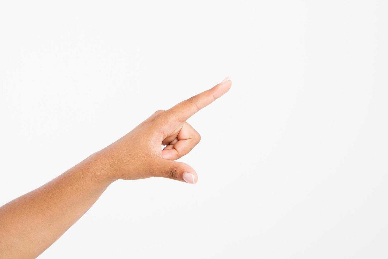 finger point isolated white background. afro american hand. Mock up. Copy space. Template. Blank. photo