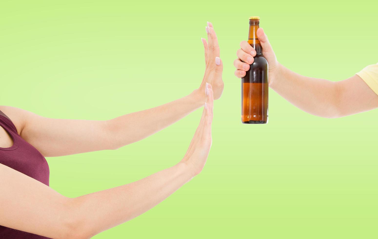 Hand rejecting alcohol isolated,anti alcohol concept, copy space. taking care of yourself,health care photo