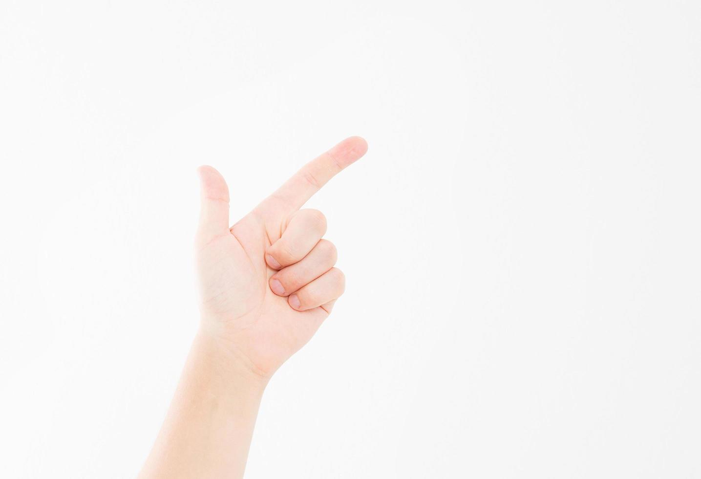 finger point isolated white background. caucasian hand. Mock up. Copy space. Template. Blank. photo