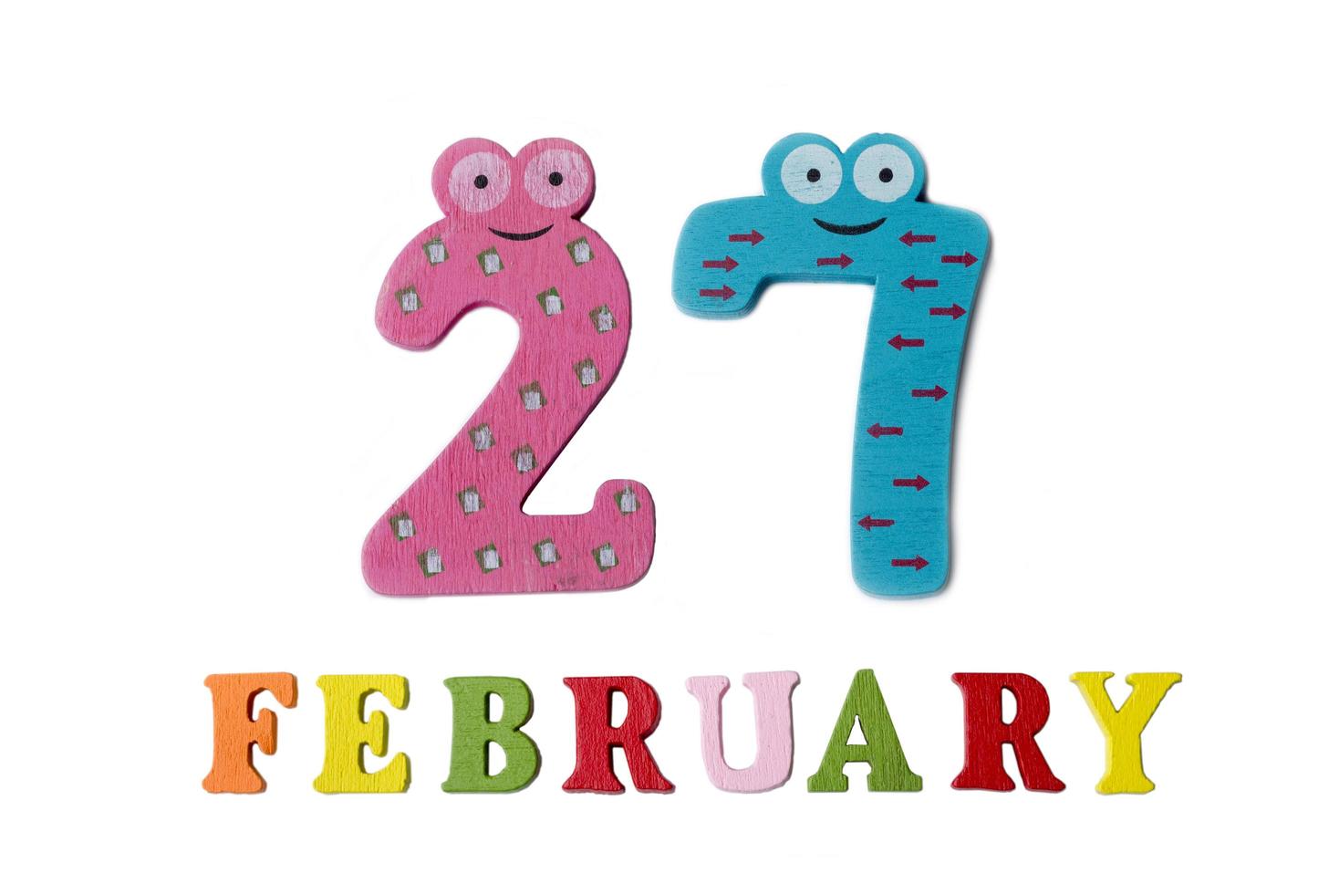 February 27 on white background, numbers and letters. photo