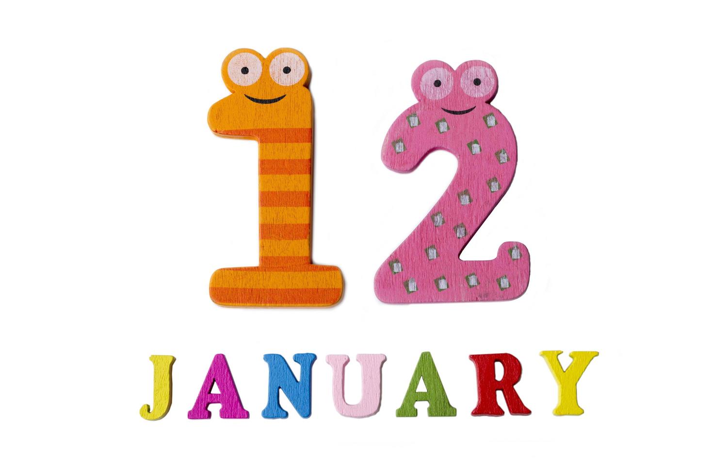 January 12 on white background, numbers and letters. photo