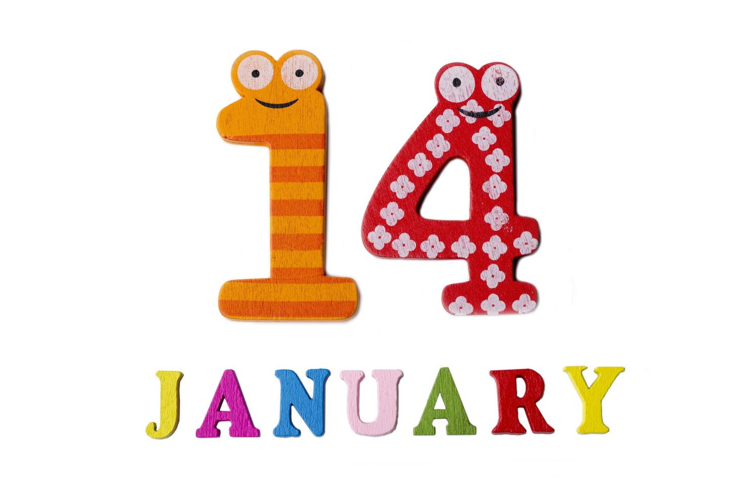 January 14 on white background, numbers and letters. photo