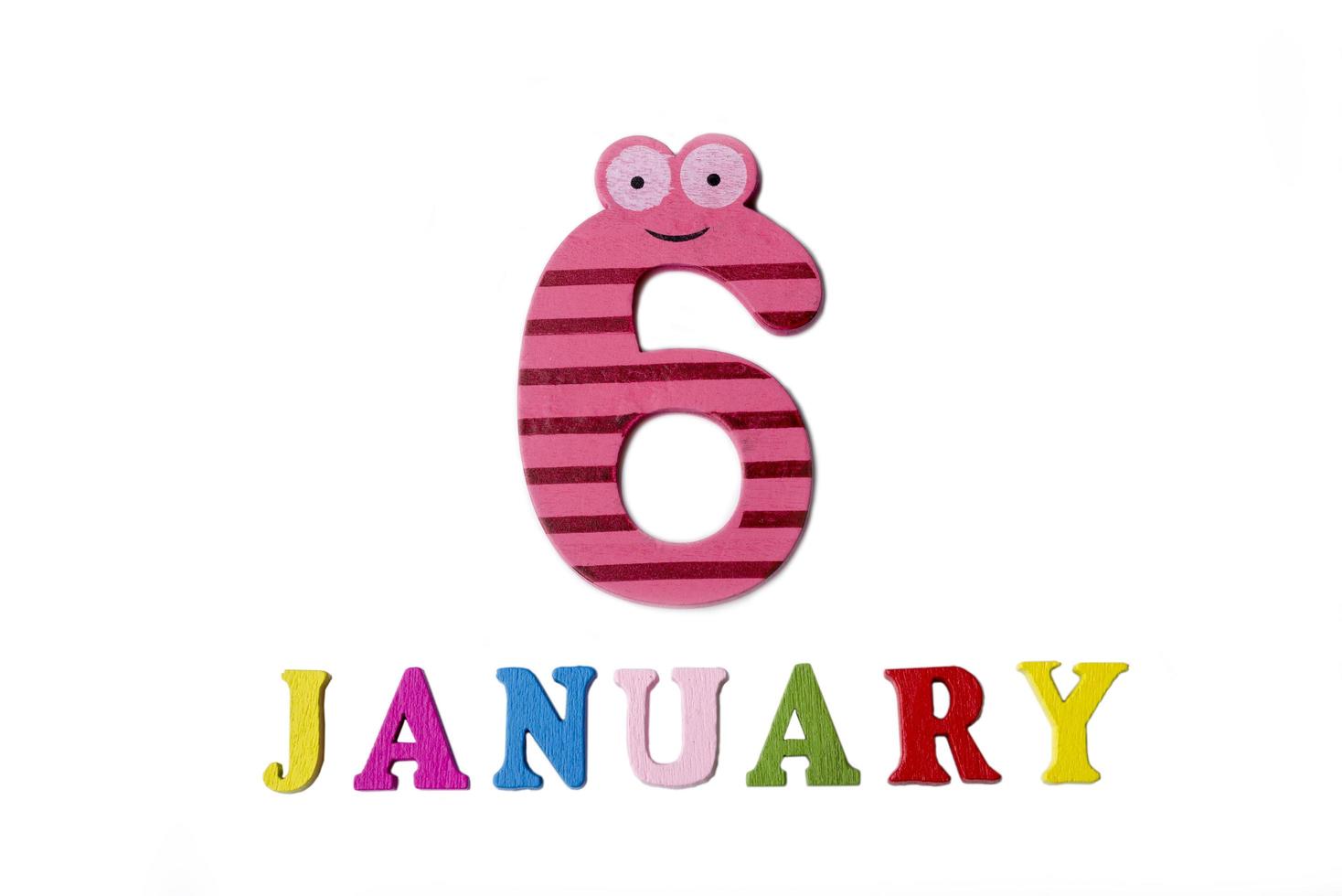 January 6 on white background, numbers and letters. photo