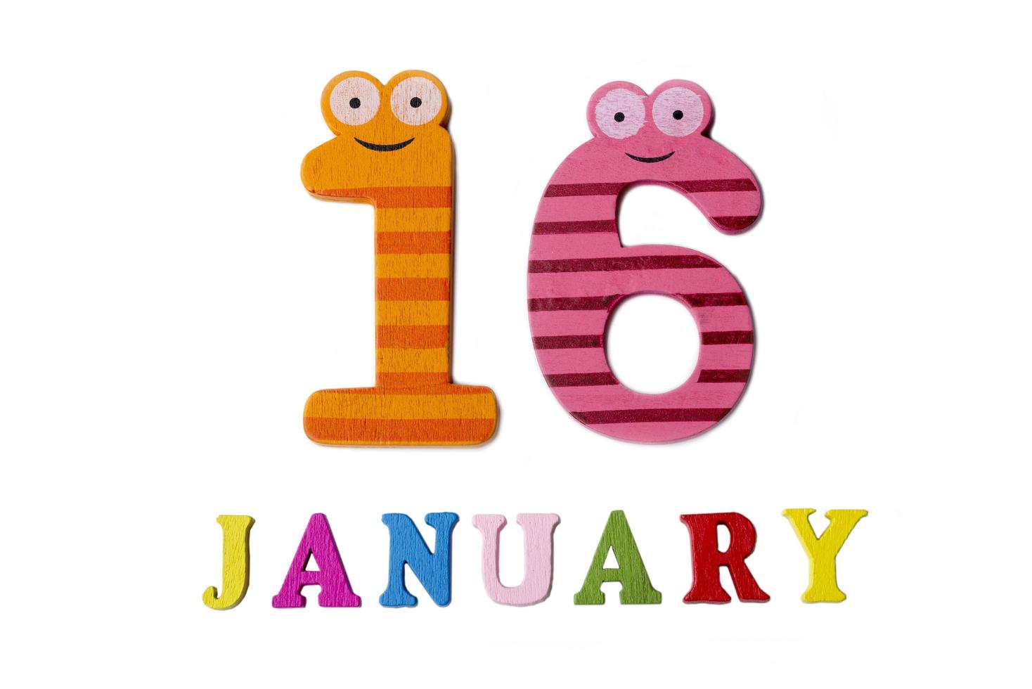 January 16 on white background, numbers and letters. photo