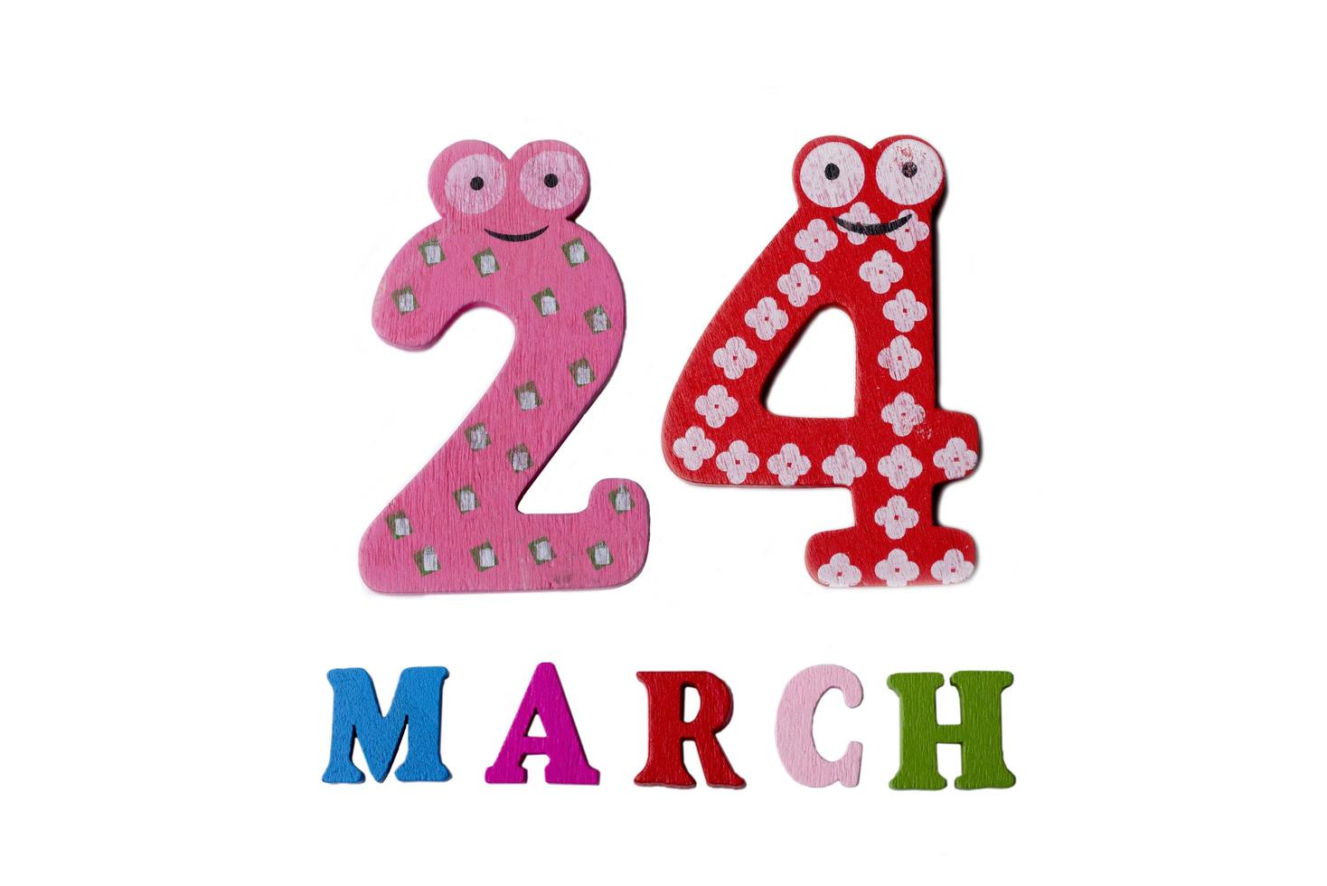 March 24 on white background, numbers and letters. photo