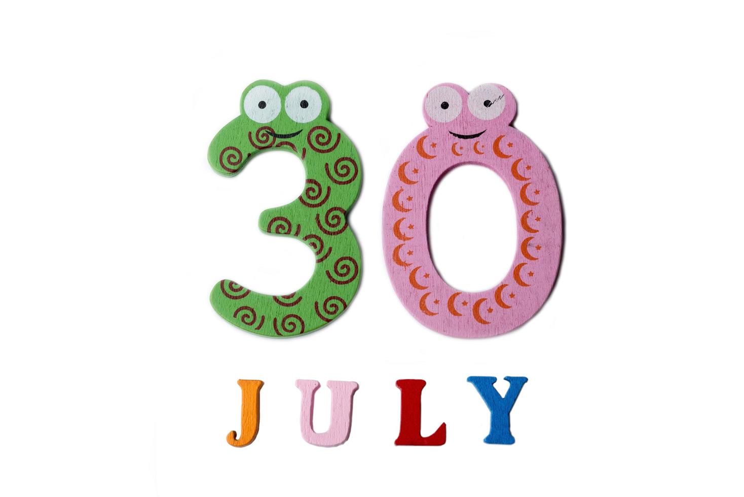 July 30. Image of July 30 on white background. photo