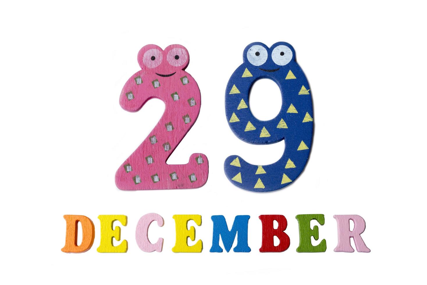 December 29 on white background, numbers and letters. photo