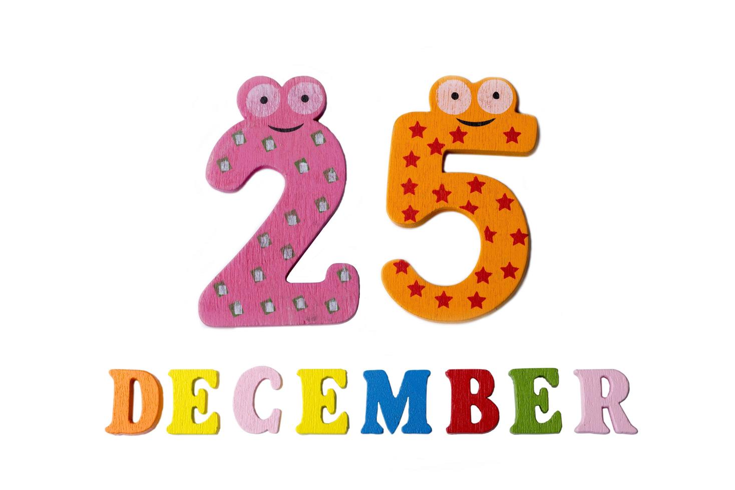 December 25 on white background, numbers and letters. photo