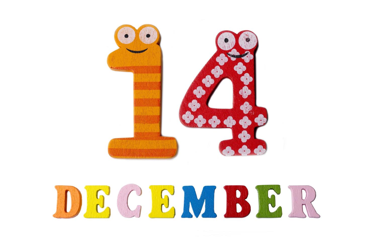 December 14 on white background, numbers and letters. photo