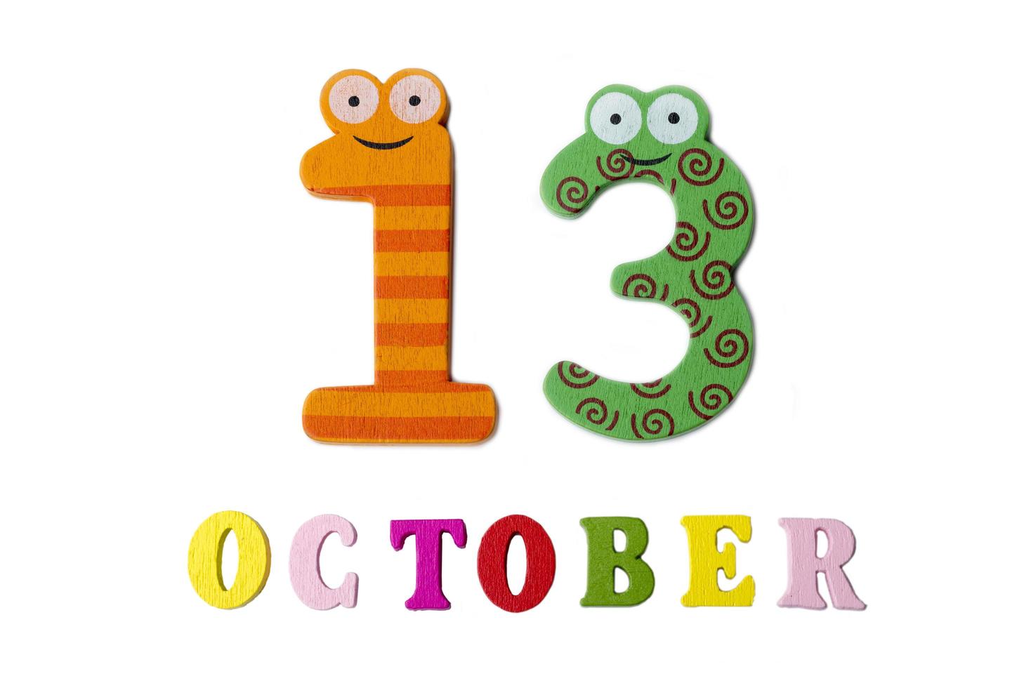 October 13 on white background, numbers and letters. photo