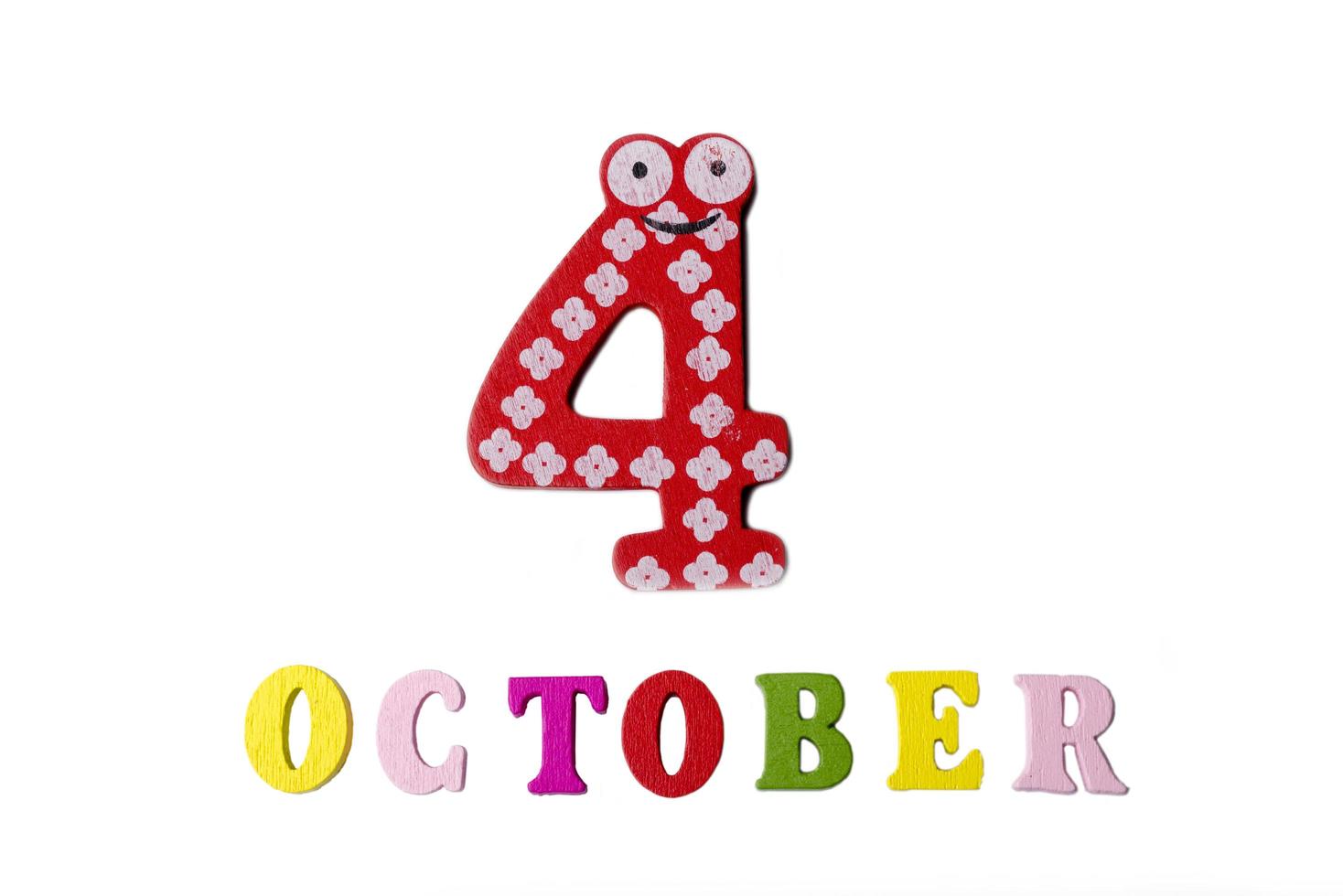 October 4 on white background, numbers and letters. photo