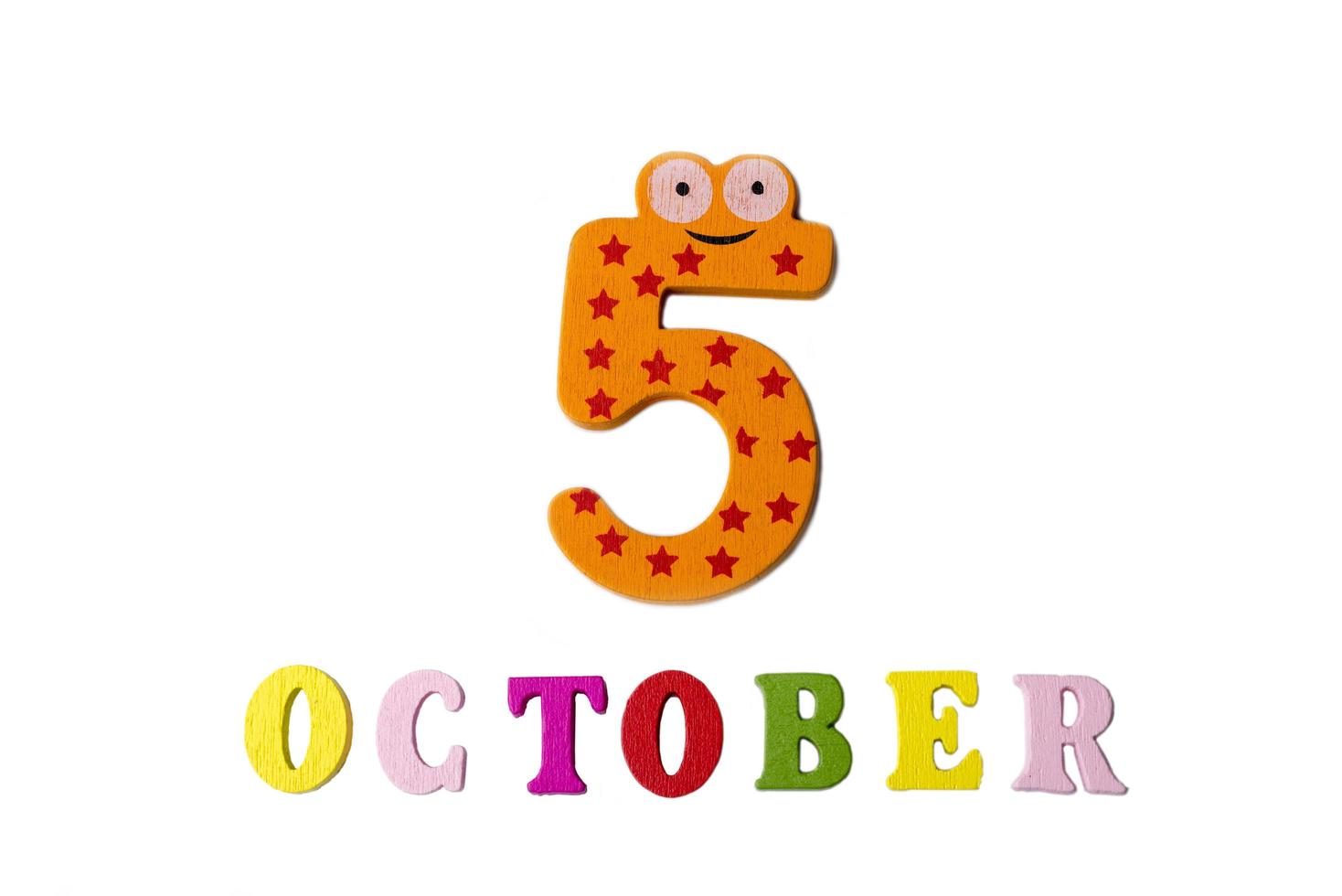October 5 on white background, numbers and letters. photo