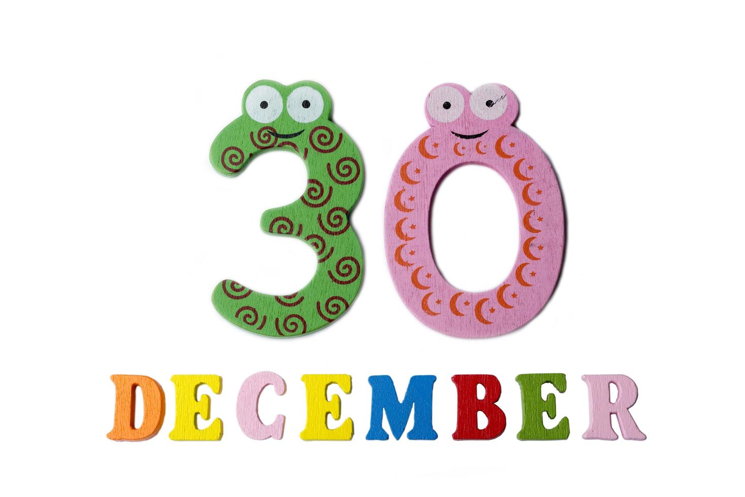 December 30 on white background, numbers and letters. photo
