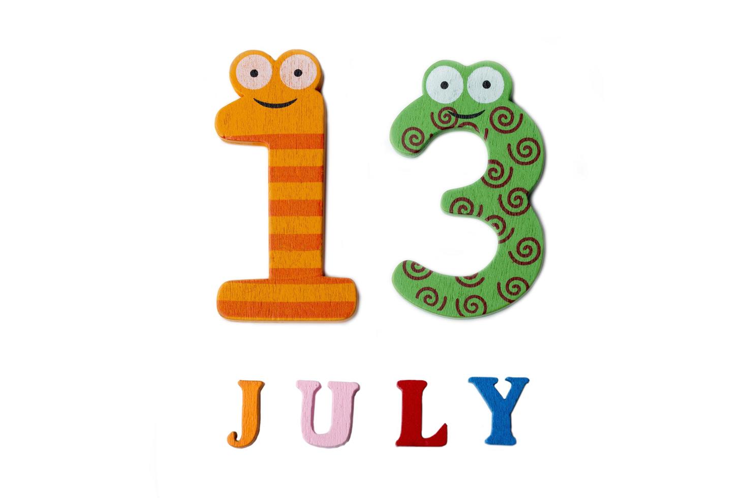 July 13. Image of July 13 on white background. photo