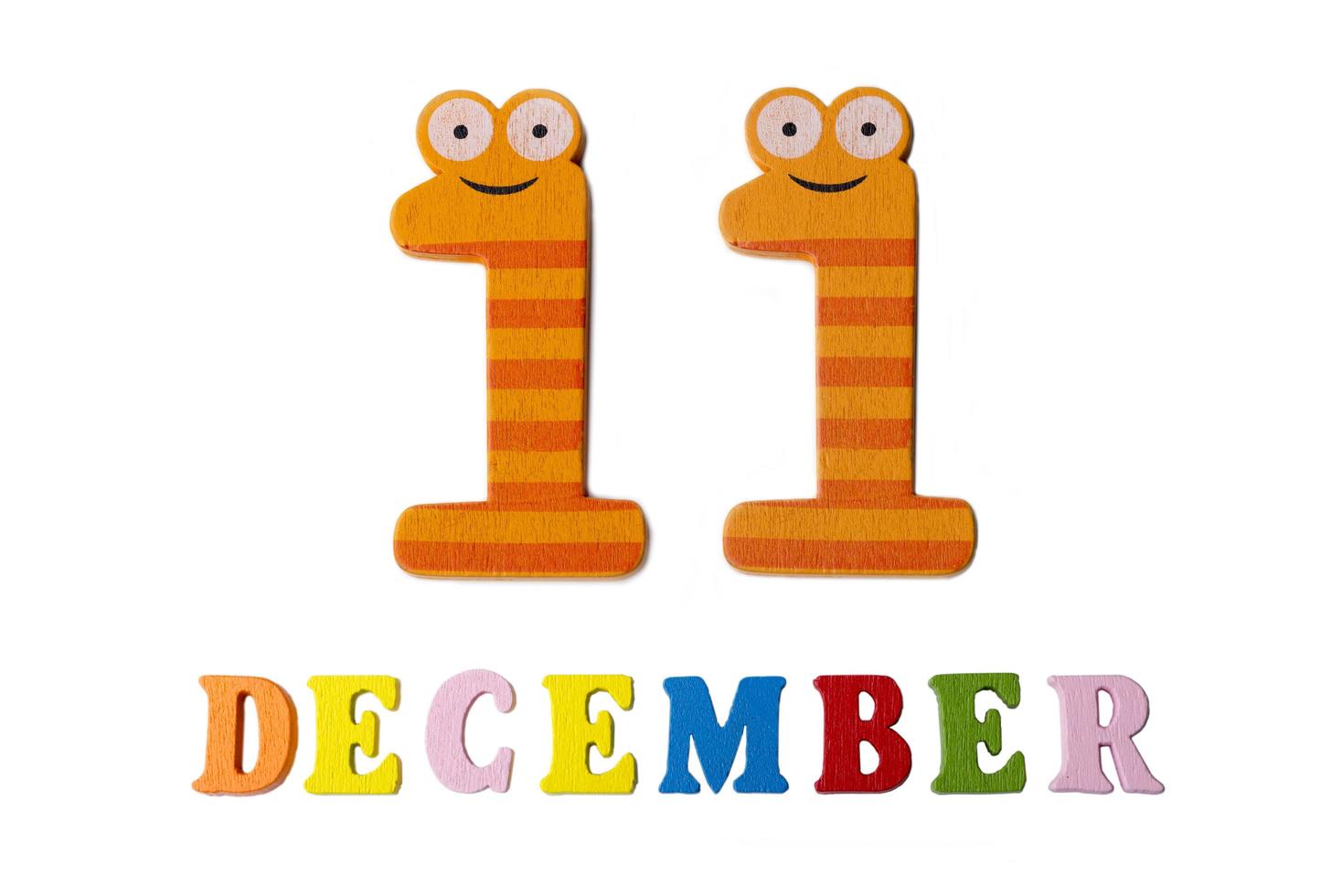 December 11 on white background, numbers and letters. photo