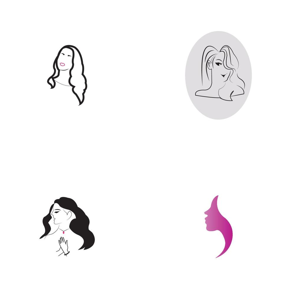 mujer cara silueta personaje ilustración logo icono vector