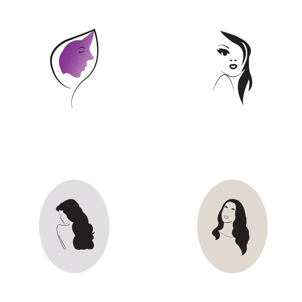 mujer cara silueta personaje ilustración logo icono vector