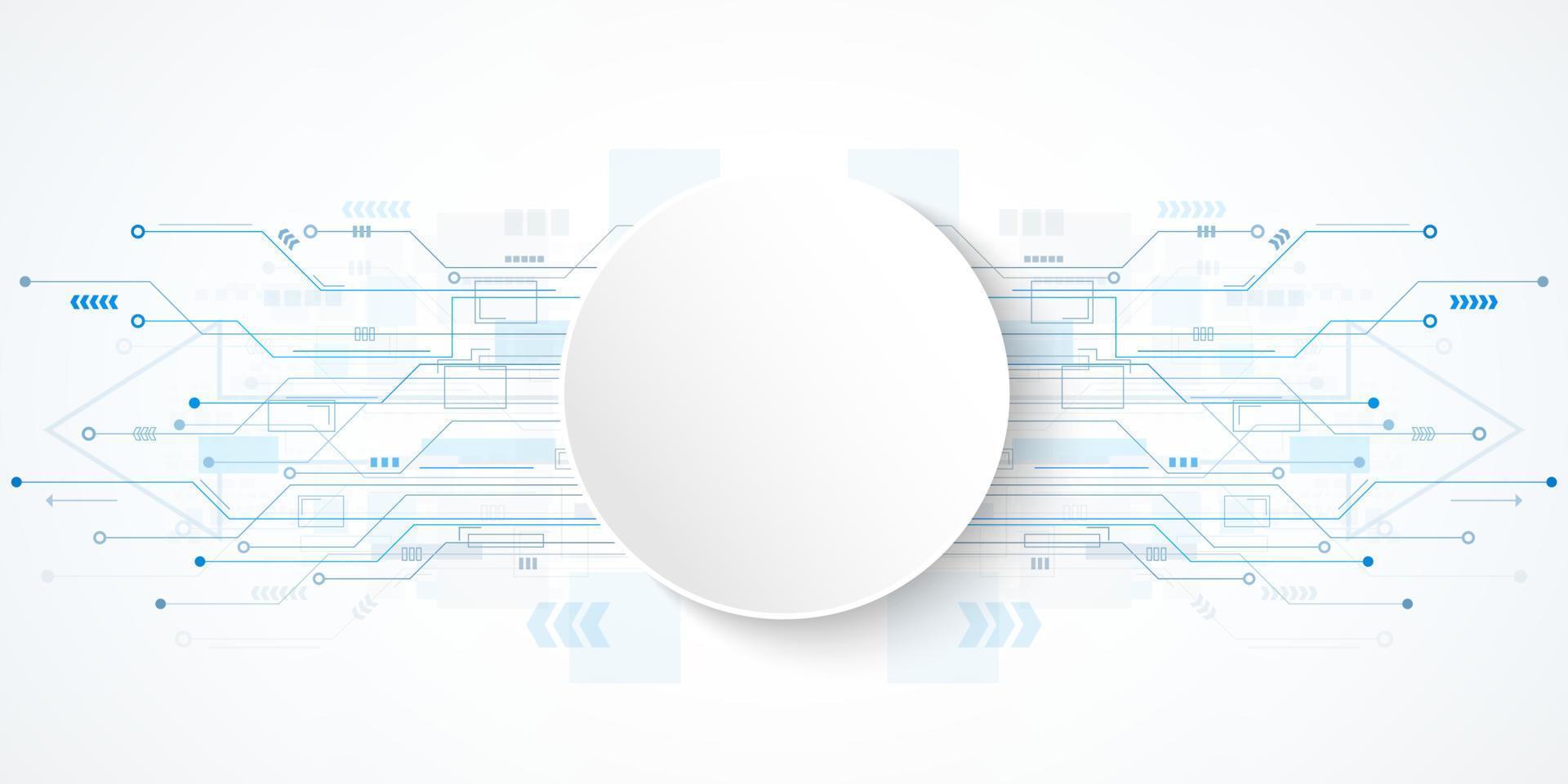 Abstract Technology Background, white circle banner on blue circuit board pattern vector