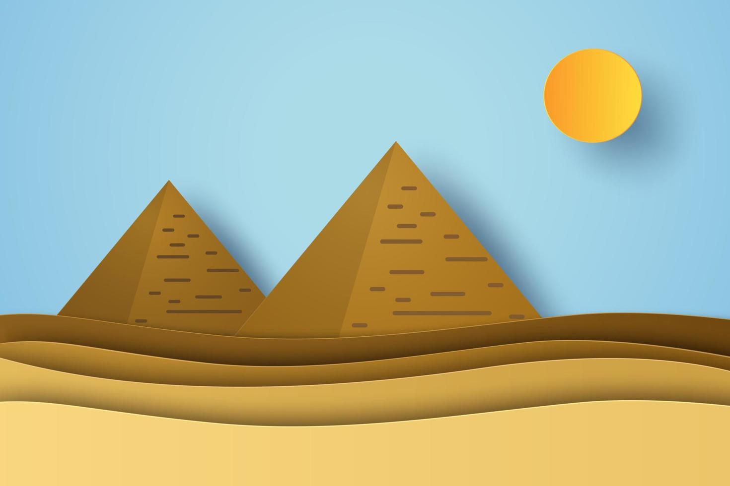 paisaje desértico con pirámides egipcias, estilo de arte en papel vector