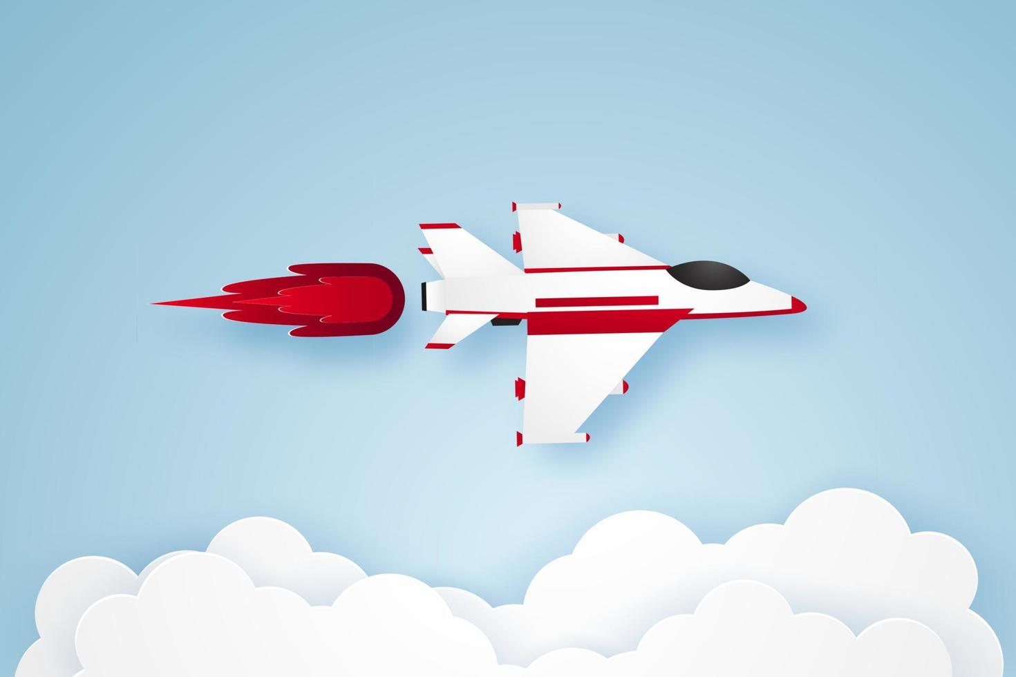 Fighter aircraft flying in the sky , paper art style vector