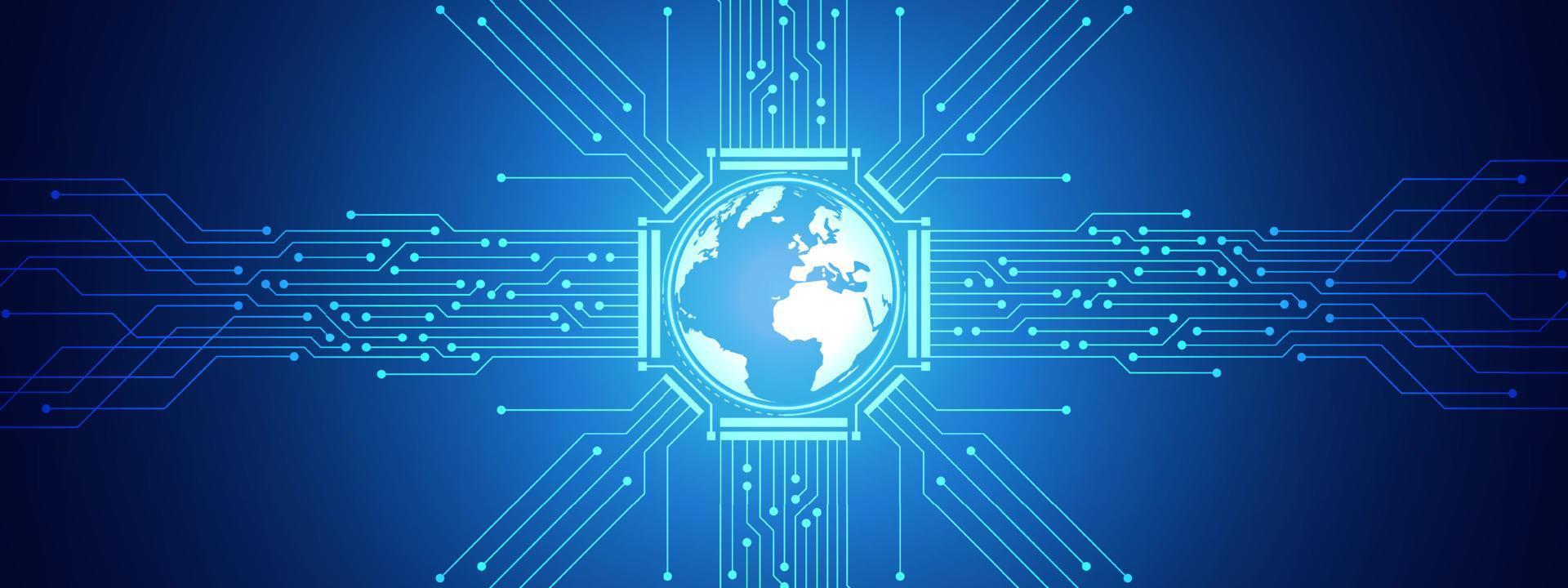 Abstract Digital Global Technology Background, blue circuit board pattern, microchip, power line vector