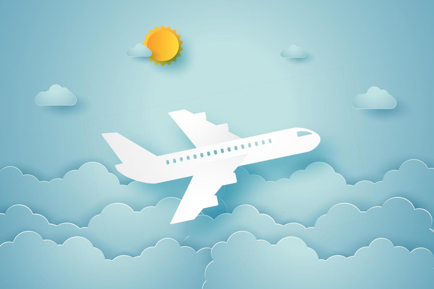 Airplane flying in the sky , paper art style vector