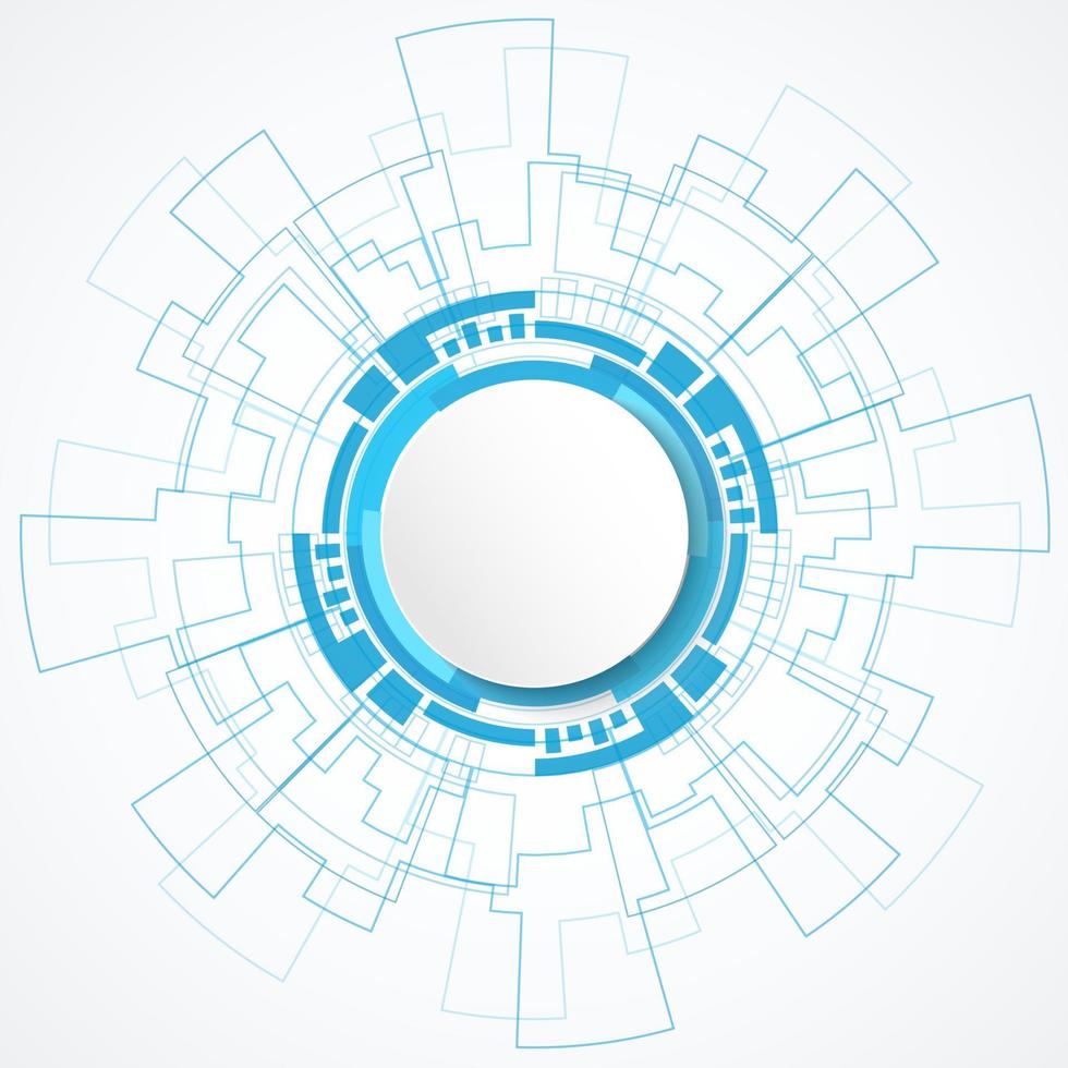 fondo de tecnología abstracta, banner de círculo blanco en el patrón de placa de circuito azul vector