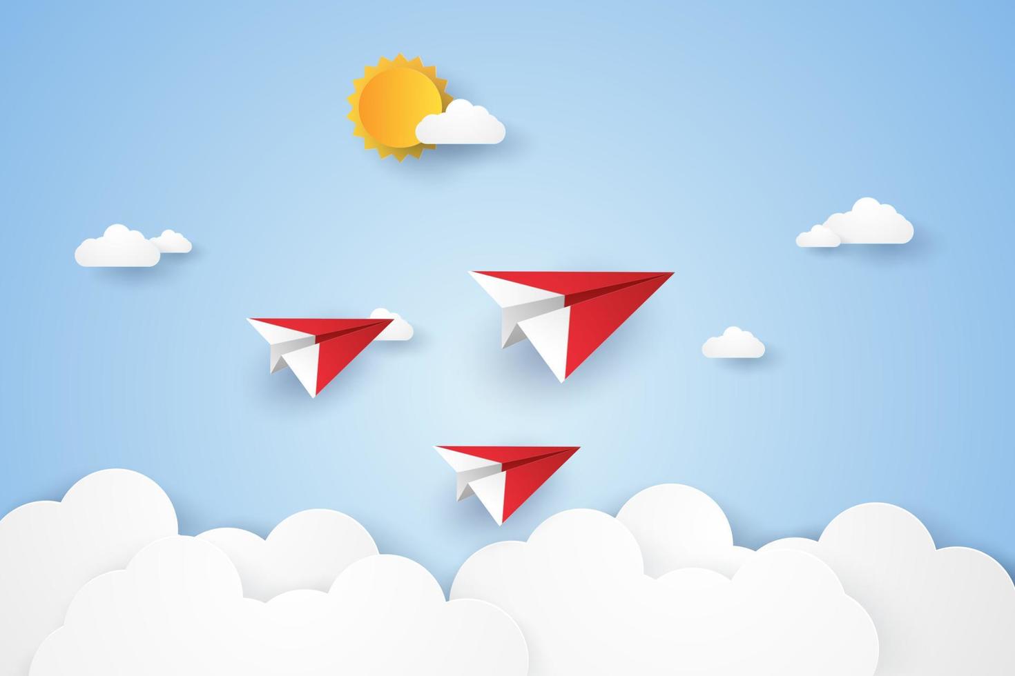 Origami planes flying in the sky , paper art style vector