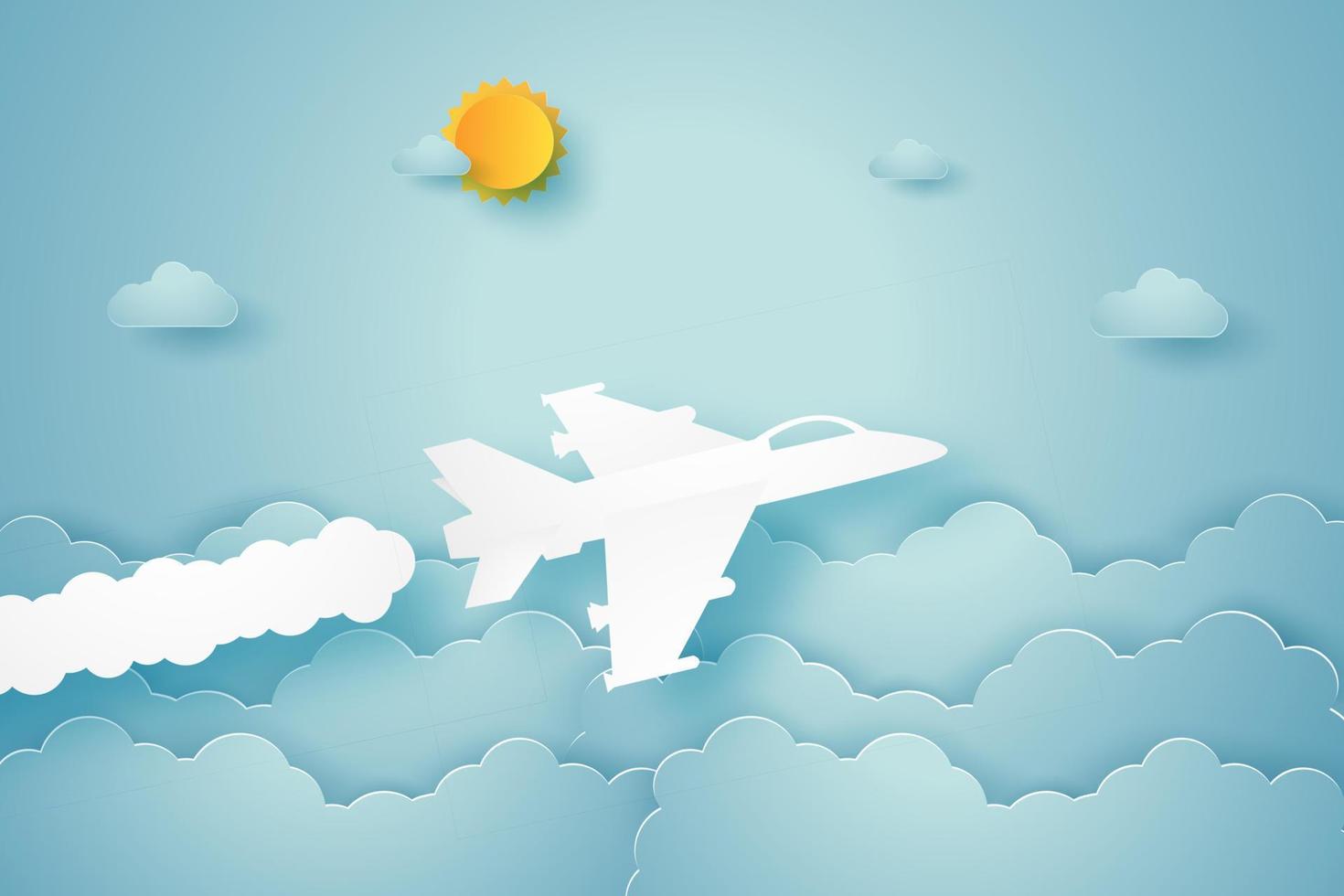 Fighter aircraft flying in the sky , paper art style vector